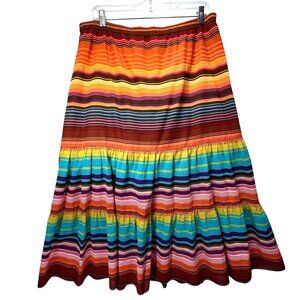 Vtg Tommy Hilfiger XL Southwestern Boho Tiered Skirt Cotton Ruffles Orange Teal
